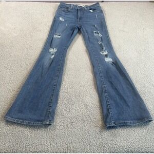 Levis 726 Flare Jeans Womens 29x32 Blue Distressed Ripped Stretch Waterless